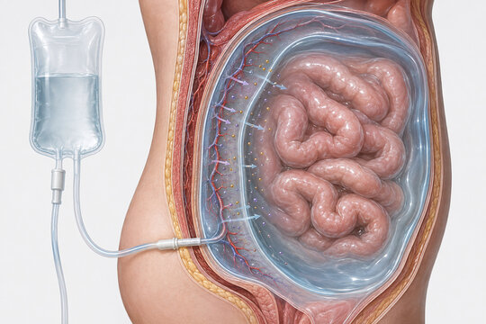 Peritoneal Dialysis Abdominal Cutaway Medical Illustration