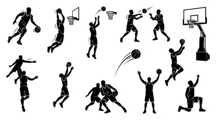 Fototapeta premium Dynamic Basketball Action Silhouettes Collection.