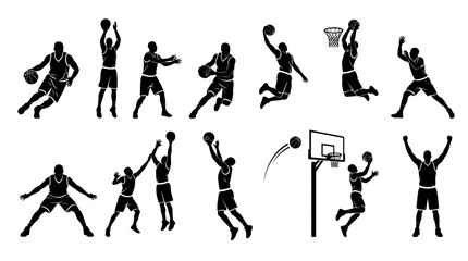 Fototapeta premium Dynamic Silhouette Collection Basketball Action Shots.