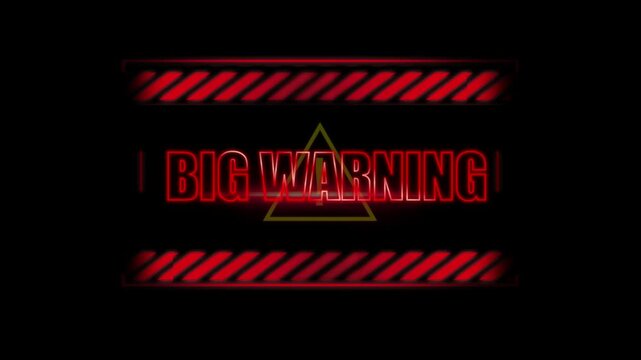 A video showcasing a big warning sign with red and yellow colors on a black background