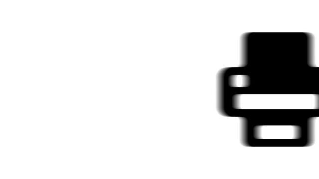 Animation set, printer symbol. Animations: transparency, zooms, transition top to down, transition left to right, slide up to down, slide left to right
