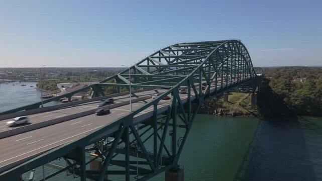 flying south alongside Piscatqua River Bridge between Maine and New Hampshire