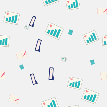 Seamless pattern of charts, notes, and writing tools