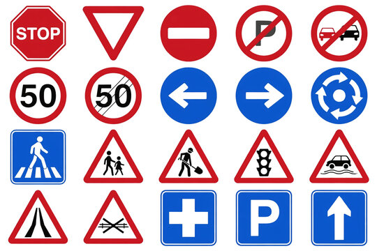 International Road Signs Icon Set &ndash; Isolated Traffic Safety Symbols