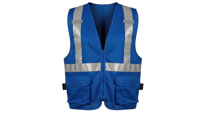 Blue reflective safety work vest isolated on transparent background