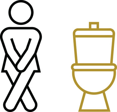 Abstract outline icon of a person needing a toilet with a restroom sign concept