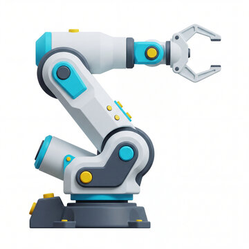 Stylized 3d robotic arm isolated for industrial automation