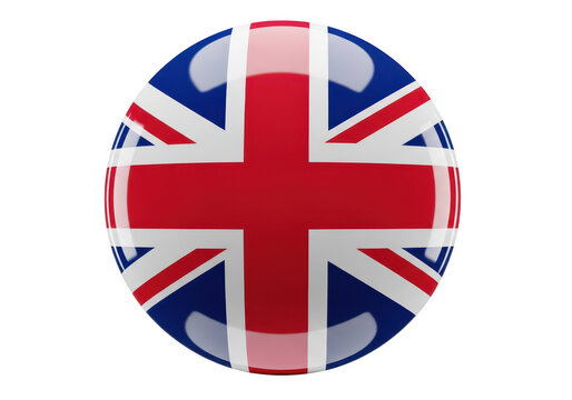 Shiny glossy sphere button with united kingdom flag symbol isolated on transparent background