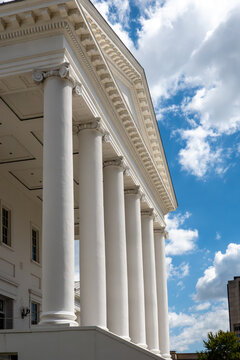 Richmond, Virginia, USA  The white facade and columns of the Virginia State Capitol Building.
