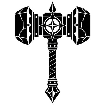 Medieval fantasy warrior weapon icon set black silhouette vector.