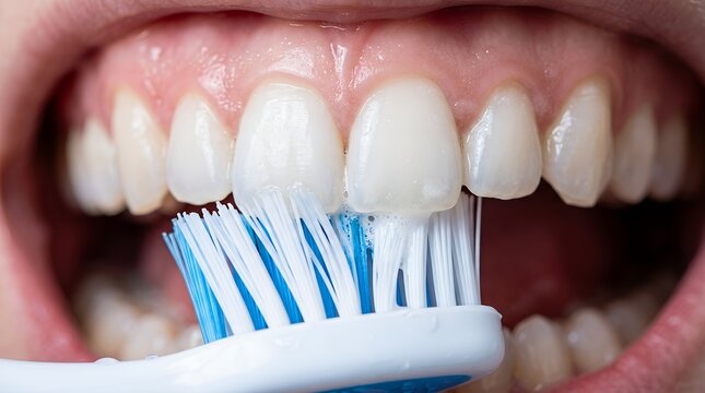 Person brushing teeth with electric toothbrush showing proper dental hygiene technique