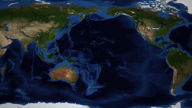 Animated Flight Route Map from Denver to Delhi Across the Pacific Ocean