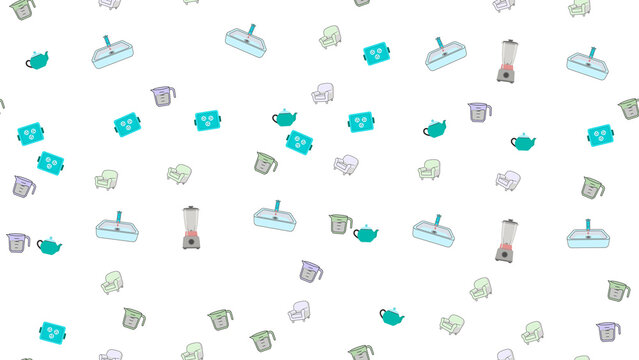 Scattered household objects pattern