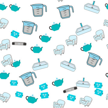 Seamless pattern of household objects
