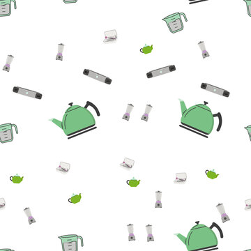 Seamless pattern of kitchen appliances and tools