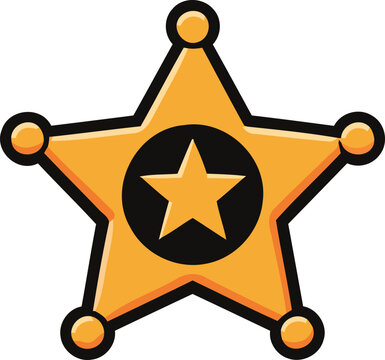 Sheriff Star Badge and Police Officer Badge Vector Illustration in Gold Metal Western Law Enforcement Icon Design