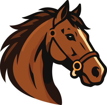 Horse Head Vector Illustration and Silhouette Isolated on White Background, Elegant Equine Portrait with Flowing Mane, Stallion or Mare Farm Animal Design