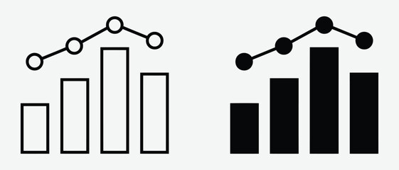 Obraz premium Data analysis line and bar graph icons in outline and solid styles