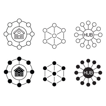 Smart home network and HUB connection icon set for IoT smart house.