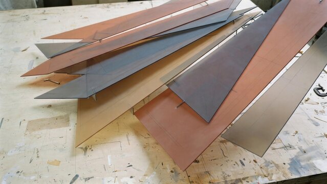 Architectural Material Samples Stacked on Rustic Wood Surface