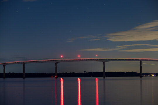 Solomons, Maryland USA A night view of the Governor Thomas Johnson Memorial Bridge over the Patuxent River.