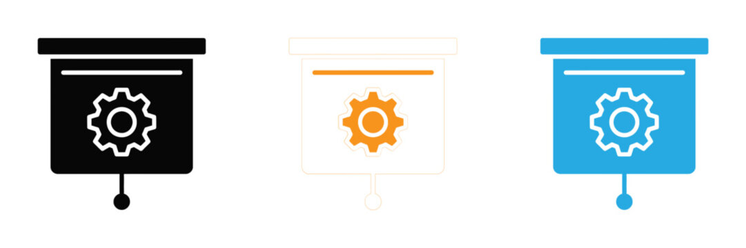 Presentation screen with gear icon in three different color variations