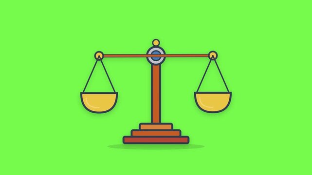 Animated justice scales tilting on green screen symbolizing law, equality, and judgment. Ideal for legal and business concepts as a graphic asset.