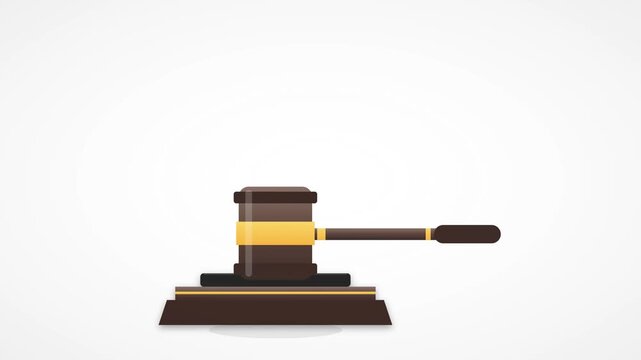 Animated judge gavel on sound block. Symbolizes justice, legal authority, and auction bidding. Clean flat vector graphic for law and courtroom concepts.