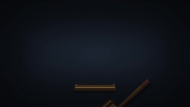 Professional motion graphics featuring a golden judge gavel striking a block with Justice The Final Verdict text on a dark blue background, suitable for legal and judicial themes.
