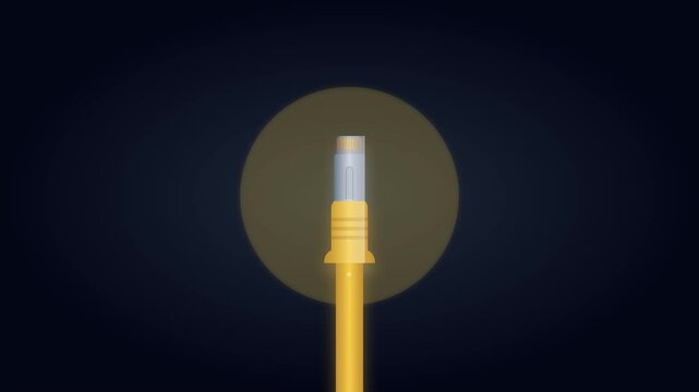 Illustration of a yellow mobile charging and data sync cable connector with a soft glowing circular aura on a dark background, representing technology connectivity.
