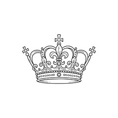 Ornate royal crown black ink sketch illustration ideal for luxury branding design heraldic emblems medieval fantasy graphics and elegant packaging decoration. © Mr WaQaS