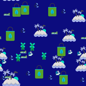 Eco-friendly elements pattern on blue background