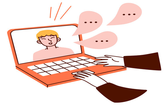 Customer Service Agent Wearing Headset Typing on Laptop with Chat Bubbles Vector Illustration, Online Support and Live Chat Concept, Call Center Cartoon Character for Business Communication Design