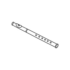 Traditional wooden flute line art illustration in diagonal perspective for classical music education brochures and folk wind instrument design representations. © Mr WaQaS