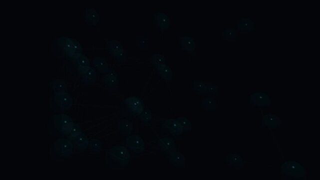 Microscopic view of glowing blue biological cells or coding sequences under fluorescence microscopy on a dark background, representing scientific research and microbiology.