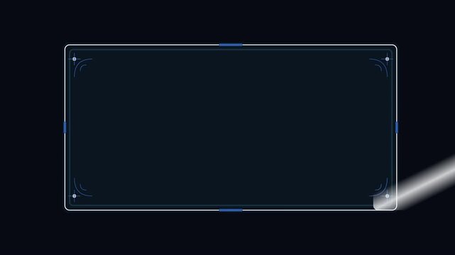Futuristic digital HUD frame with light sweep effect on dark background, ideal for technology interface, gaming scoreboard, or sci-fi screen display.