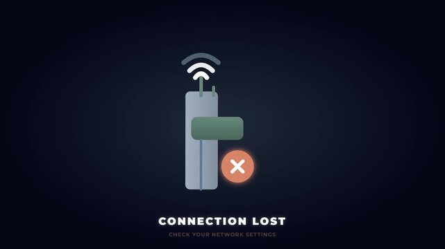 Connection lost error message illustration with stylized wireless router icon and network signal alert on dark background for user interface troubleshooting and digital system failure concepts.