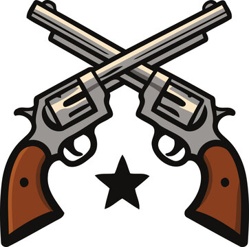Pistol and Bullets Vector Illustration Isolated on White Background, Handgun and Ammunition for Firearm, Military, Police, Security, Crime, Protection and Danger Concepts