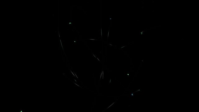 Minimalist abstract background with sparse curved light trails and digital dots in black space, representing futuristic data streams, cyber network connectivity, and high-tech motion.
