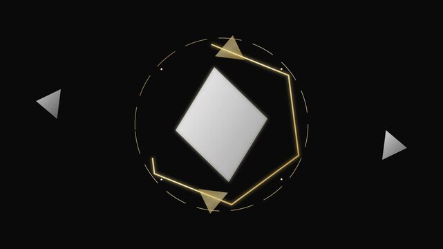 Futuristic HUD countdown element featuring glowing golden geometric lines and diamond shape on a black background for sci-fi tech interfaces.