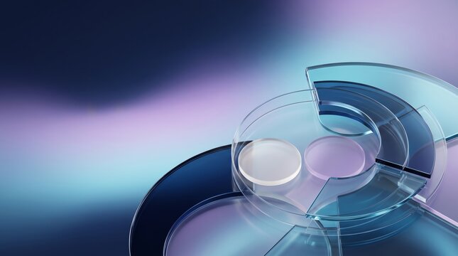 Abstract circular digital interface with glowing blue light lens circular design abstract technology glass segments futuristic UI