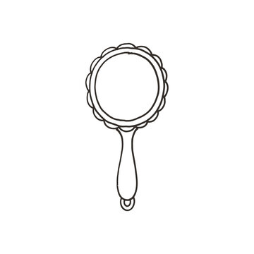 Hand mirror outline vector graphic on transparent background perfect for beauty salon branding, cosmetics packaging designs, and vanity table icon illustrations.