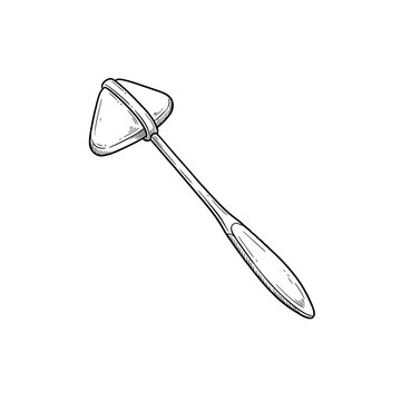 Neurological reflex hammer sketch featuring triangle rubber head and long handle for physician physical exams and nerve response testing in diagnostic medicine.