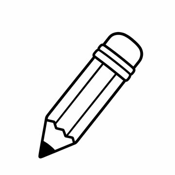 Cute school pencil line art illustration, simple children's writing pencil outline for coloring page and design