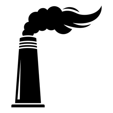 Black and white vector illustration of a factory chimney emitting smoke in a flat design style with copy space