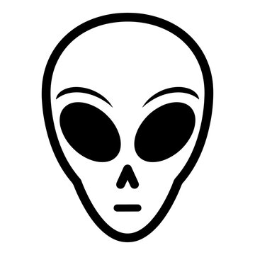 Alien head icon performing front view in flat design style with copy space
