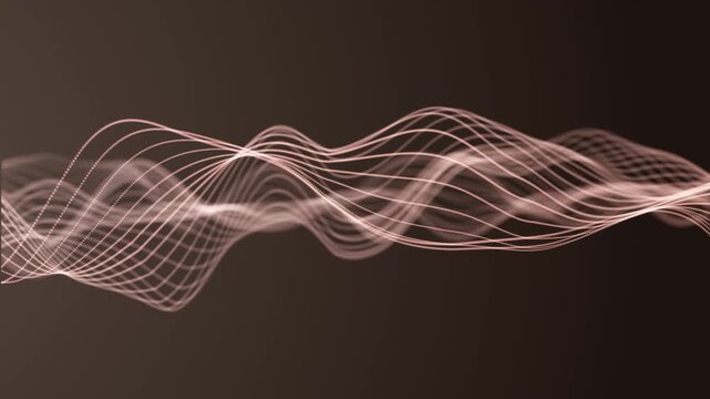 Abstract teal and turquoise ocean inspired wave curves flowing smoothly across a dark background with glowing gradient lines and transparent mesh particles, Ultra HD 4K seamless loop.