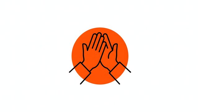 Generative AI vector illustration of two simple hands giving a high five over a bright orange circle, isolated on white with a clean corporate technology aesthetic.