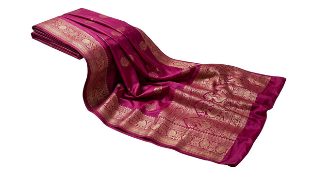 Luxurious Magenta Silk Saree Featuring Intricate Traditional Gold Zari Border Embroidery Craftsmanship for Elegant Festive Ethnic Attire