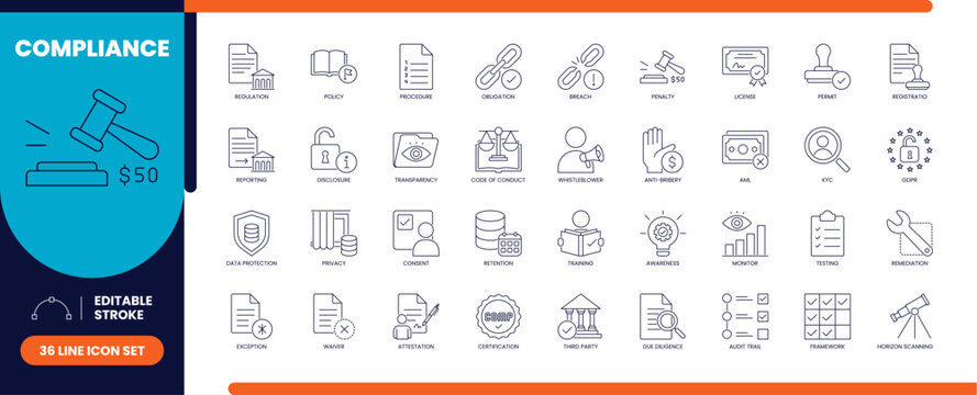 Compliance line icon set
